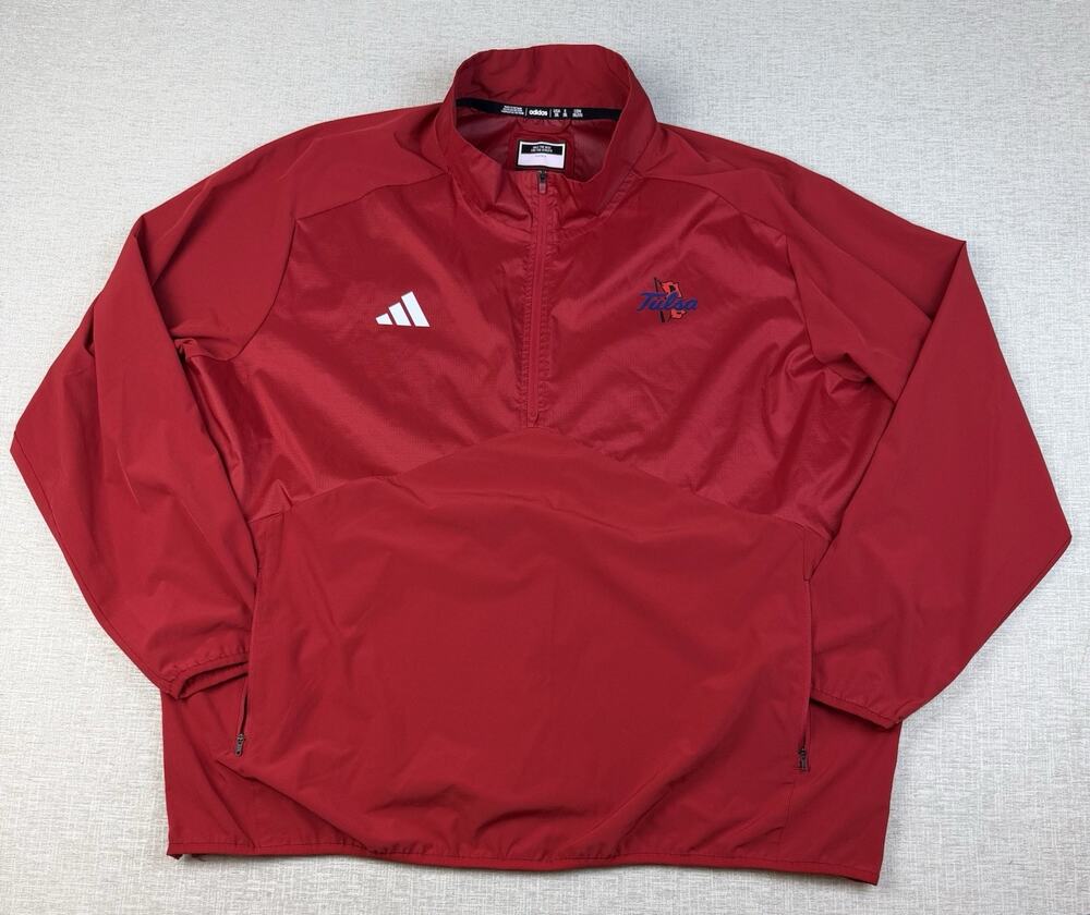 Adidas Tulsa Golden Hurricane NCAA Pullover Men’s 2XL Red 1/2 Zip Jacket